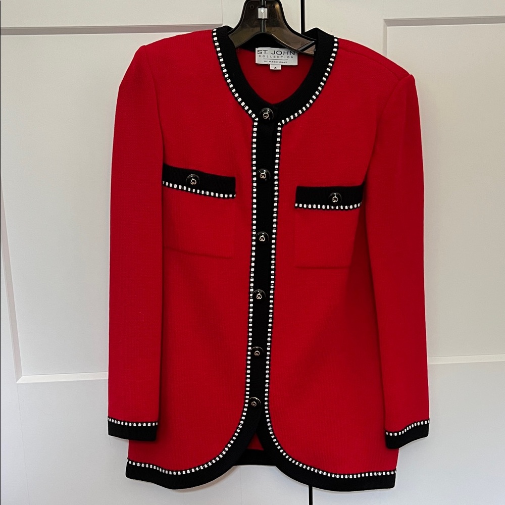 St. John Red Blazer with Black Accents